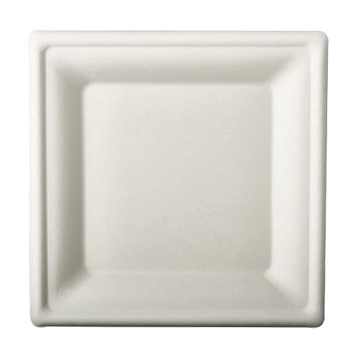 Assiettes en canne à sucre "pure" rectangulaire 20 cm x 20 cm blanc (144 unités)