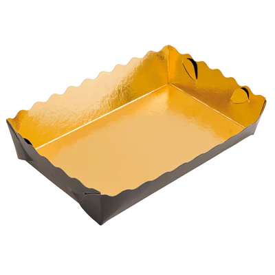 BARQUETTES PÂTISSERIE DEUX FACES 380 G/M2 13x9x3,5 CM OR/NOIR CARTON (250 UNITÉS) - REF. 147.44