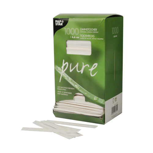 Cure dents. bois emballé "pure" rond 6.5 cm (12000 unités)