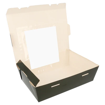 BOÎTES AMÉRICAINES AVEC FÊNETRE 1350 ML 300 G/M2 15,3x12,1x6,4 CM NOIR CARTON (300 UNITÉS) - REF. 216.69