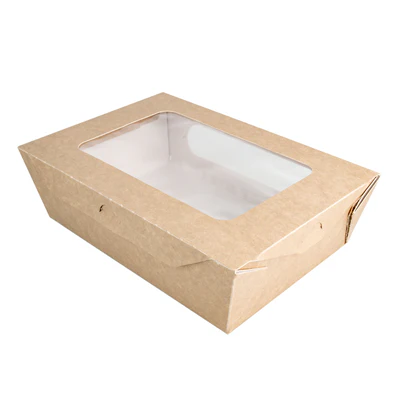 BOÎTES AVEC FENÊTRE POUR SALADE 1200 ML - 40 oz 391 G/M2 + PE 20,4x14,2x6 CM MARRON CARTON (200 UNITÉS) - REF. 226.92 - Image 2