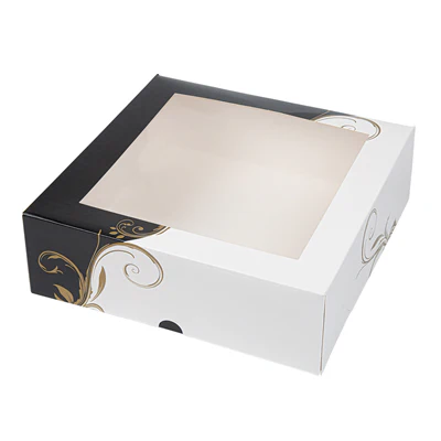 BOÎTES PÂTISSERIES AVEC FENÊTRE THEPACK 'CLASSIC' 23x23x7,5 CM BLANC CARTON NANO-MICRO (200 UNITÉS) - REF. 204.70