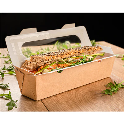 BOÎTES SANDWICH AVEC FENÊTRE "BAGUETTE" THEPACK 27,5x8x6,2 CM NATUREL CARTON NANO-MICRO + OPP (200 UNITÉS) - REF. 253.58 - Image 6