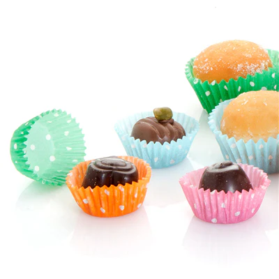 CAPSULES 'PETITS FOURS - POLKA' 50 G/M2 Ø 2,5x1,6 CM ASSORTI PARCH.INGRAISSABLE (1000 UNITÉS) - REF. 198.01