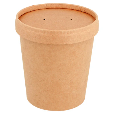COMBO RÉCIPIENTS + COUVERCLES 480 ML - 16 oz 340 + 18 PE G/M2 Ø 9,7/7,5x10 CM NATUREL KRAFT (250 UNITÉS) - REF. 221.86