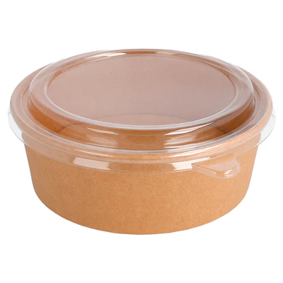 COMBO SALADIERS + COUVERCLES PET 1300 ML - 43,3 oz 320 + 18 PE G/M2 Ø 18,4/16x6,6 CM NATUREL KRAFT (200 UNITÉS) - REF. 224.48