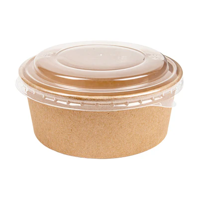 COMBO SALADIERS + COUVERCLES PET 750 ML - 25 oz 300 + 18 PE G/M2 Ø15/12,8x6 CM NATUREL KRAFT (200 UNITÉS) - REF. 233.45