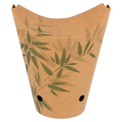 GOBELETS À FRITES AVEC FERMETURE FEEL GREEN 16 OZ - 480 ML 200 + 25PE G/M2 8,5x14 CM MARRON CARTON (1000 UNITÉS) - REF. 204.39