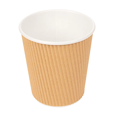GOBELETS ONDULÉS POUR BOISSONS CHAUDES 180 ML - 6 oz 260 + 250 + 18 PE G/M2 Ø7,2/5,3x7,8 CM MARRON CARTON (1000 UNITÉS) - REF. 220.53