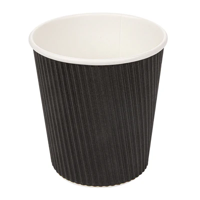 GOBELETS BOISSONS CHAUDES DOUBLE PAROI 180 ML - 6 oz 260 + 250 + 18 PE G/M2 Ø7,2/5,3x7,8 CM NOIR CARTON (1000 UNITÉS) - REF. 220.52