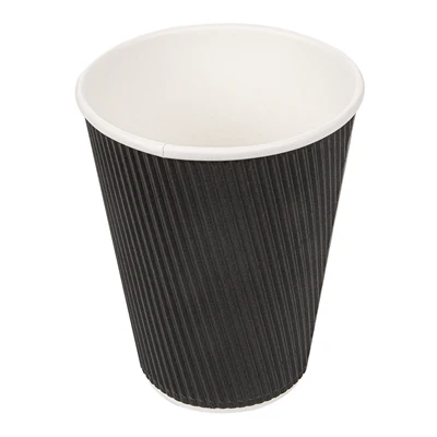GOBELETS BOISSONS CHAUDES DOUBLE PAROI 360 ML - 12 oz 300 + 250 + 18 PE G/M2 Ø9/6x11 CM NOIR CARTON (1000 UNITÉS) - REF. 178.39
