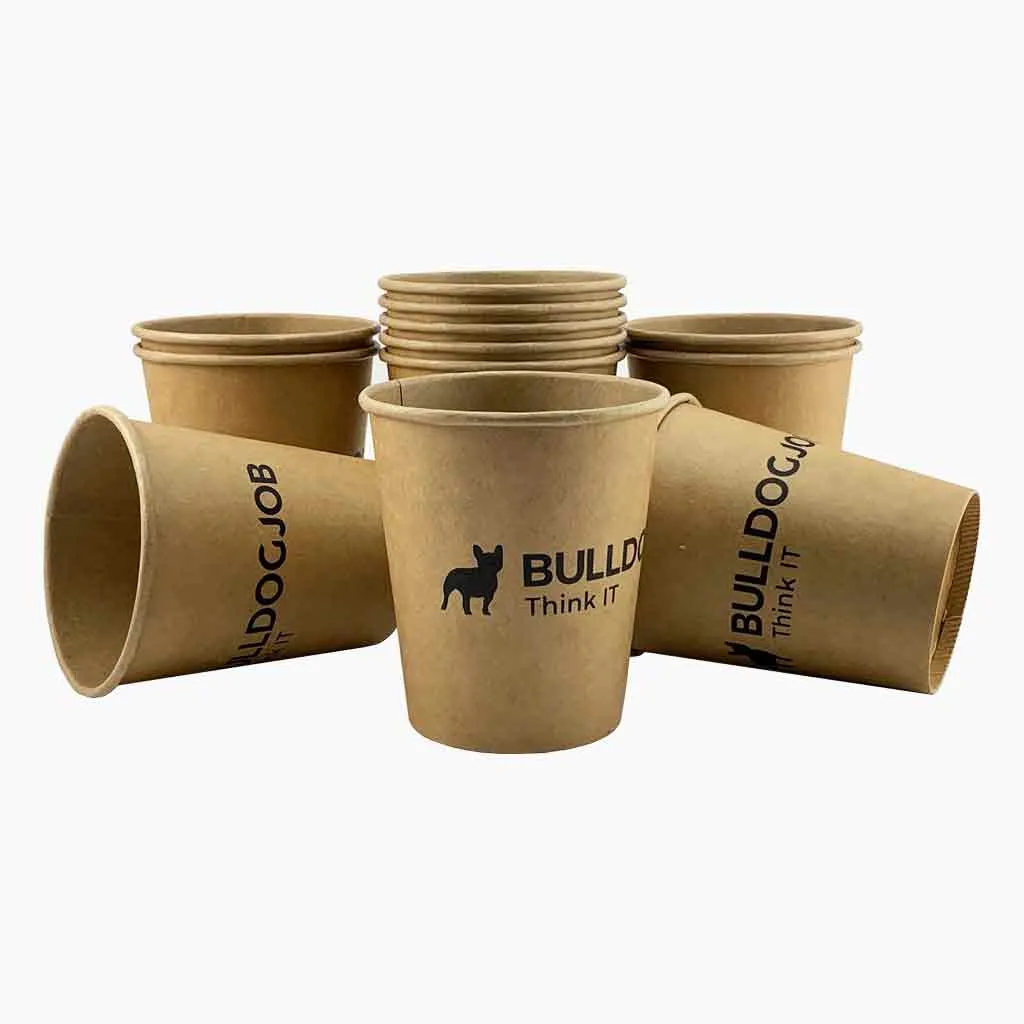 GOBELETS EN CARTON KRAFT IMPRIMÉS PERSONNALISÉS À PAROI SIMPLE 20/25 CL – 8OZ IMPRESSION UNE COULEUR NOIRE