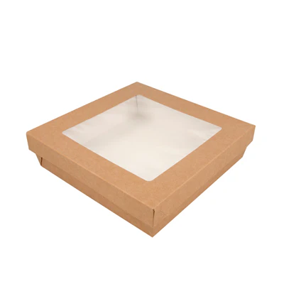 PETITES BOÎTES+COUVERCLES AVEC FÊNETRE 1000 ML 290 + 18 PE G/M2 18,5x18,5x4 CM MARRON CARTON (200 UNITÉS) - REF. 224.46 - Image 2