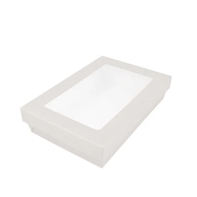 PETITES BOÎTES+COUVERCLES AVEC FÊNETRE 1300 ML 300 + 18 PE G/M2 21x14x5 CM BLANC CARTON (200 UNITÉS) - REF. 250.41