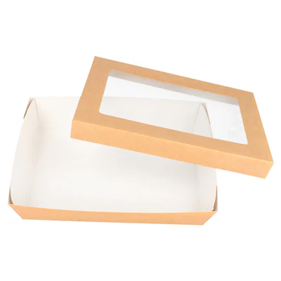 PETITES BOÎTES+COUVERCLES AVEC FÊNETRE 1300 ML 290 + 18 PE G/M2 21x14x5 CM MARRON CARTON (200 UNITÉS) - REF. 224.47 - Image 3