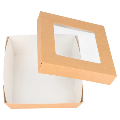 PETITES BOÎTES+COUVERCLES AVEC FÊNETRE 500 ML - 16,6 oz 270 + 18 PE G/M2 12x12x5 CM MARRON CARTON (250 UNITÉS) - REF. 224.44 - Image 3