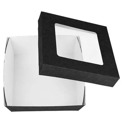PETITES BOÎTES+COUVERCLES AVEC FÊNETRE 500 ML - 16,6 oz 270 + 15 PE G/M2 12x12x5 CM NOIR CARTON (250 UNITÉS) - REF. 250.95 - Image 3