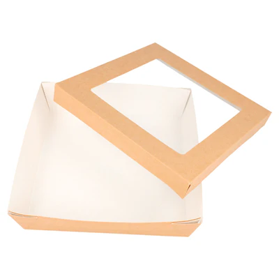 PETITES BOÎTES+COUVERCLES AVEC FÊNETRE 750 ML 270 + 18 PE G/M2 14x14x5 CM MARRON CARTON (250 UNITÉS) - REF. 224.45 - Image 3