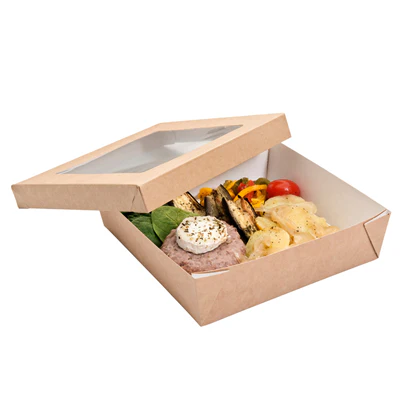 PETITES BOÎTES+COUVERCLES AVEC FÊNETRE 750 ML 270 + 18 PE G/M2 14x14x5 CM MARRON CARTON (250 UNITÉS) - REF. 224.45 - Image 4