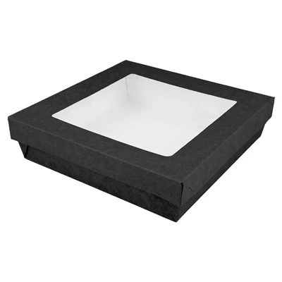 PETITES BOÎTES+COUVERCLES AVEC FÊNETRE 750 ML - 25 oz 270 + 15 PE G/M2 14x14x5 CM NOIR CARTON (250 UNITÉS) - REF. 250.96