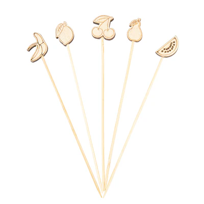 PIQUES DÉCORÉES "FRUITS" BAMBOO 12 (h) CM ASSORTI BAMBOU (100 UNITÉS) - REF. 250.19