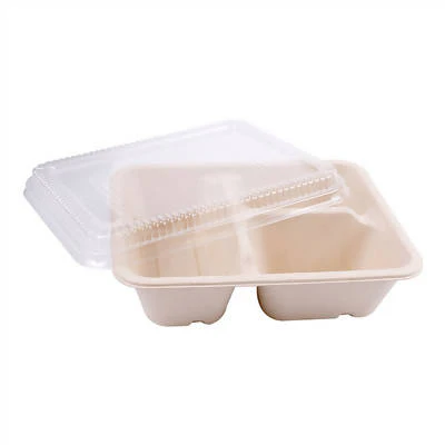 PLATEAUX 3 COMPART + COUVERCLE PET 'BIONIC' 950 ML 22x18x5,5+1,3 CM NATUREL BAGASSE (100 UNITÉS) - REF. 228.73 - Image 2