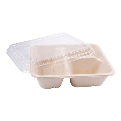 PLATEAUX 3 COMPART + COUVERCLE PET BIONIC 950 ML 22x18x5,5+1,3 CM NATUREL BAGASSE (100 UNITÉS) - REF. 228.73 - Image 2