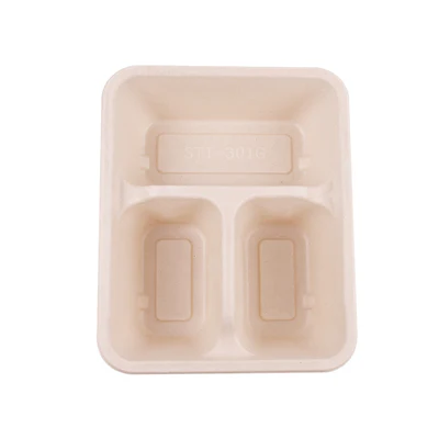 PLATEAUX 3 COMPART + COUVERCLE PET BIONIC 950 ML 22x18x5,5+1,3 CM NATUREL BAGASSE (100 UNITÉS) - REF. 228.73 - Image 4