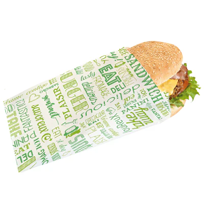 POCHETTES HAMBURGERS PFAS FREE 'GREEN PAROLE' 32 G/M2 12+7x18 CM VERT PARCH.INGRAISSABLE (500 UNITÉS) - REF. 229.29 - Image 3