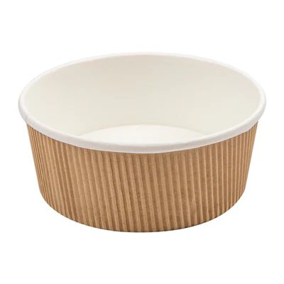 POTS DOUBLE PAROI, ONDULÉ 780 ML - 26 oz 280 + 250 + 18PE G/M2 Ø15/12,8x6 CM MARRON CARTON (250 UNITÉS) - REF. 228.34