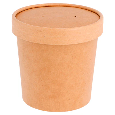 RÉCIPIENTS + COUVERCLES 360 ML - 12 oz 300 + 18 PE G/M2 Ø 9/7,3x8,6 CM NATUREL KRAFT (250 UNITÉS) - REF. 212.59