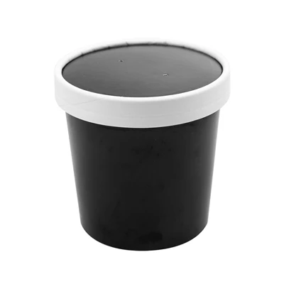 RÉCIPIENTS + COUVERCLES 360 ML - 12 oz 300 + 18 PE G/M2 Ø9/7,2x8,4 CM NOIR CARTON (250 UNITÉS) - REF. 226.42