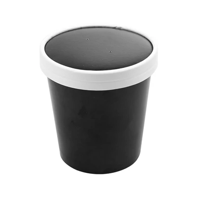 RÉCIPIENTS + COUVERCLES 480 ML - 16 oz 320 + 18 PE G/M2 Ø9,7/7,5x10 CM NOIR CARTON (250 UNITÉS) - REF. 226.43
