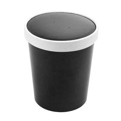 RÉCIPIENTS + COUVERCLES 960 ML - 32 oz 330 + 18 PE G/M2 Ø11,7/9,2x13,5 CM NOIR CARTON (250 UNITÉS) - REF. 226.49