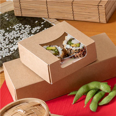 RÉCIPIENTS SUSHI+FÊNETRE THEPACK 10x10x4 CM MARRON CARTON NANO-MICRO + OPP (400 UNITÉS) - REF. 253.36 - Image 5