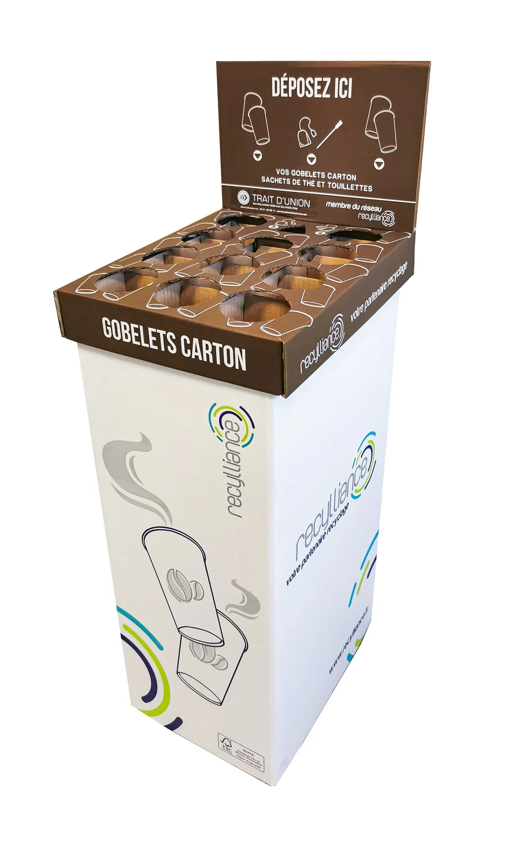 Borne de recyclage gobelets carton /  Département Vendée et ville de Nantes