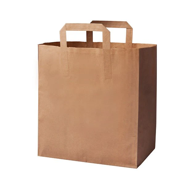 Sac en papier kraft brun / blanc avec poignée 22 x 10 x 28 cm (500 unités)