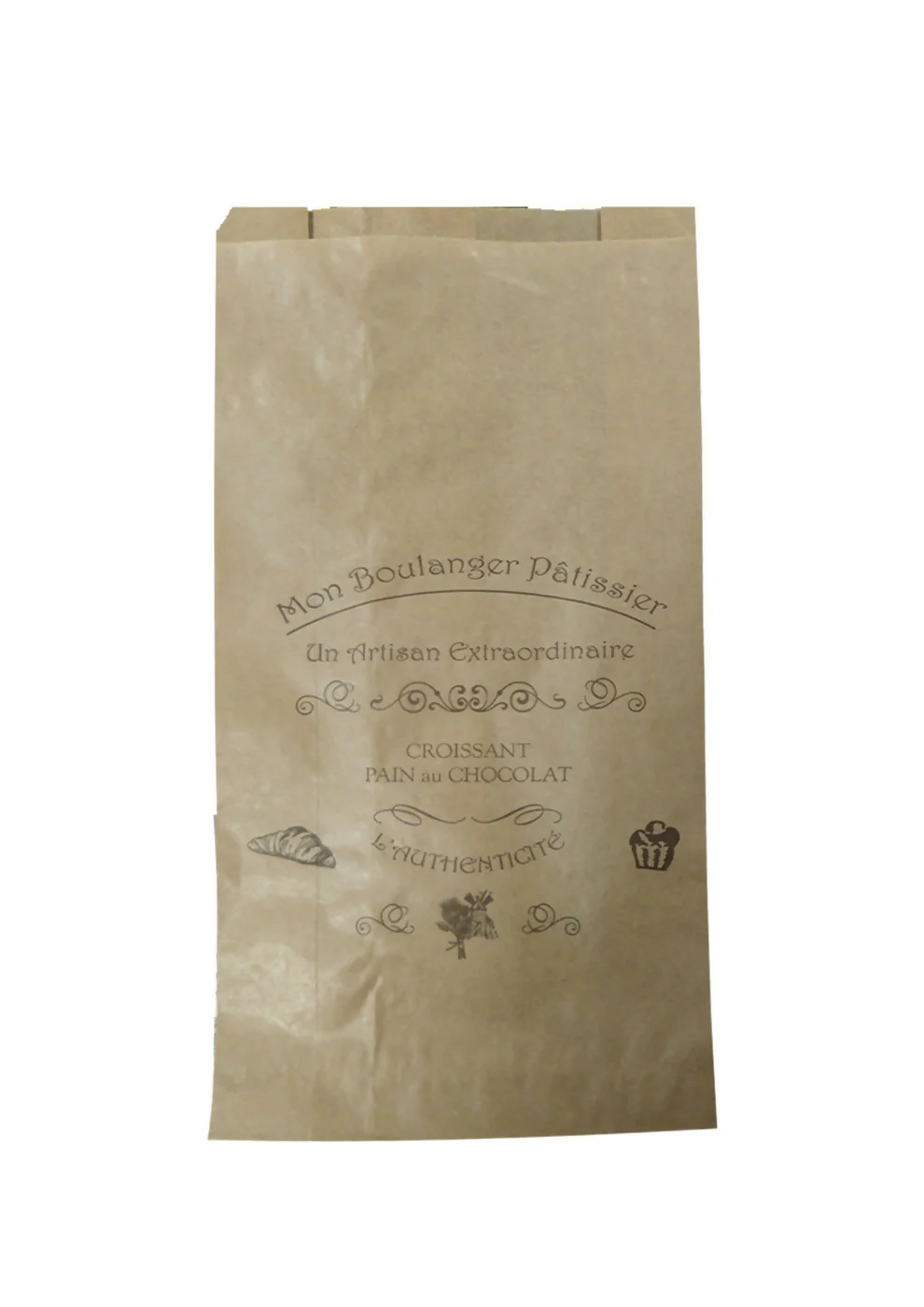 Sac croissant N°102 35gr blanc ou brun imprimé 120+50x210 (1000 unités)