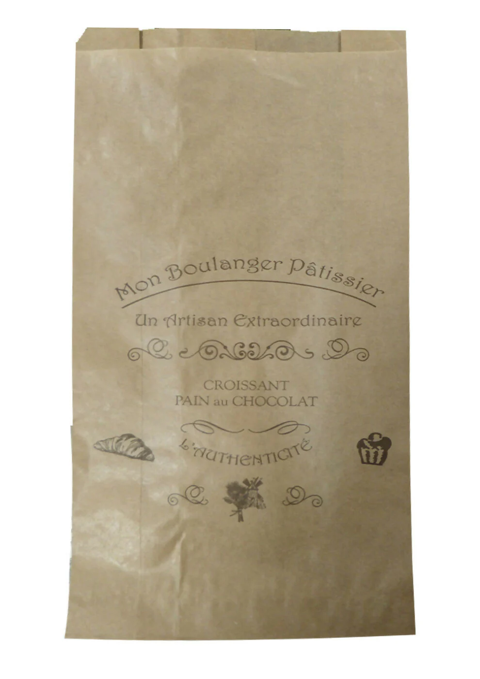 Sac croissant N°107 35gr blanc ou brun imprimé 250+70x360 (1000 unités) - Image 2