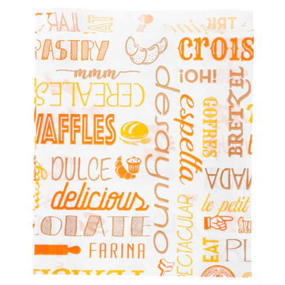SACHETS CROISSANTS 'ORANGE PAROLE' 33 G/M2 12+5x14 CM BLANC CELLULOSE (500 UNITÉS) - REF. 229.14