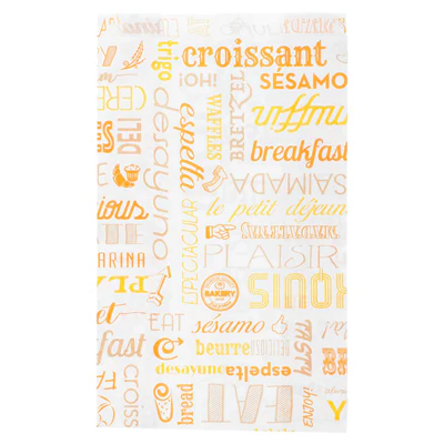 SACHETS CROISSANTS 'ORANGE PAROLE' 33 G/M2 14+7x22 CM BLANC CELLULOSE (500 UNITÉS) - REF. 229.12