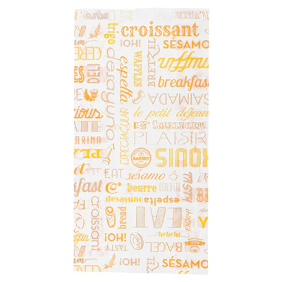 SACHETS CROISSANTS 'ORANGE PAROLE' 33 G/M2 14+7x26 CM BLANC CELLULOSE (500 UNITÉS) - REF. 229.13