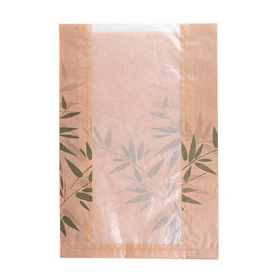 SACHETS PAIN ROND AVEC FENÊTRE ECO 'FEEL GREEN - JUST PAPER' 32 G/M2 26+10x38 CM NATUREL KRAFT (125 UNITÉS) - REF. 231.08