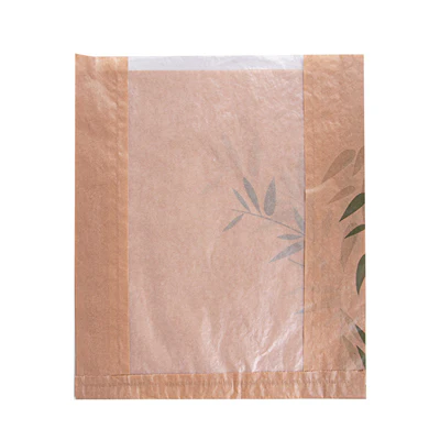 SACHETS PAIN ROND AVEC FENÊTRE ECO 'FEEL GREEN - JUST PAPER' 32 G/M2 26+4x30 CM NATUREL KRAFT (250 UNITÉS) - REF. 231.07