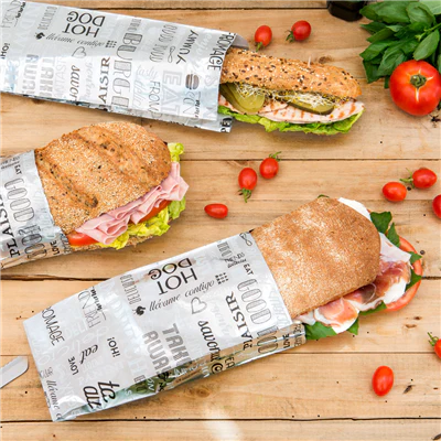 SACHETS POUR BURGER 'PAROLE' 35+20 G/M2 14+7x22 CM ARGENTE PARCHEMIN + ALUMINIUM (500 UNITÉS) - REF. 229.42 - Image 3