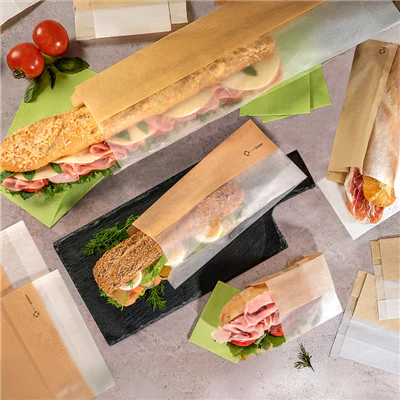 SACHETS POUR SANDWICHES AVEC FENÊTRE ECO PFAS FREE 'JUST PAPER' 38 G/M2 9+5,5x18 CM NATUREL PARCH.INGRAISSABLE (250 UNITÉS) - REF. 231.14 - Image 3
