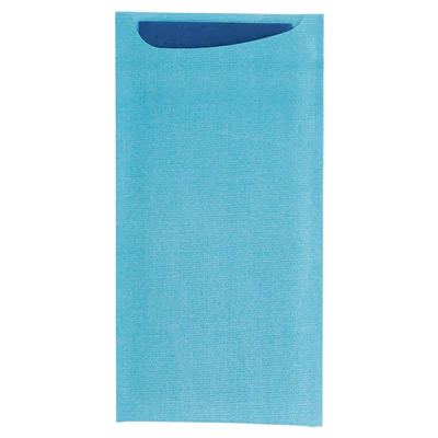 SACS COUVERTS + SERV. AIRLAID BLEU JUST IN TIME 90 + 10PE G/M2 11,2x22,5 CM TURQUOISE CELLULOSE (250 UNITÉS) - REF. 214.10