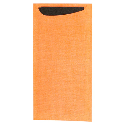 SACS COUVERTS + SERVIETTE AIRLAID NOIR 33x40 CM 'JUST IN TIME' 90 + 10PE G/M2 11,2x22,5 CM ORANGE CELLULOSE (250 UNITÉS) - REF. 214.08