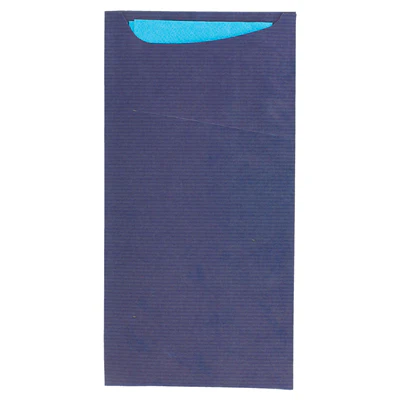 SACS COUVERTS + SERVIETTE JUST IN TIME 80 + 10PE G/M2 11,2x22,5 CM BLEU KRAFT VERGÉ (400 UNITÉS) - REF. 169.44