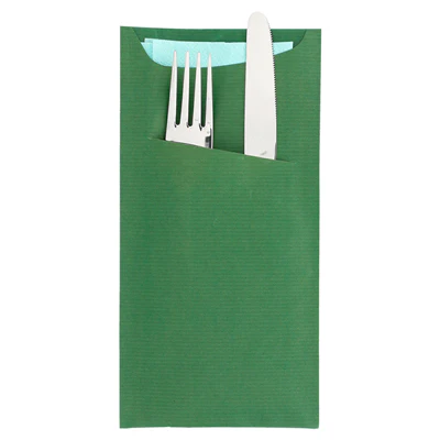SACS COUVERTS + SERVIETTE JUST IN TIME 80 + 10PE G/M2 11,2x22,5 CM VERT KRAFT VERGÉ (400 UNITÉS) - REF. 169.43 - Image 2